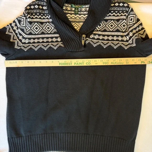 Lauren Ralph Lauren Sweater Women 2X Black White Fair Isle Toggle Shawl Collar - Picture 7 of 7